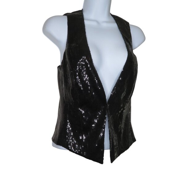 Vintage Cache Womens Sequined Black Open Front Vest Size 0 Party Festival Mod - Picture 6 of 9